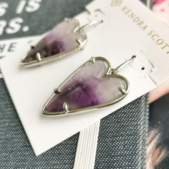 New Silver kendra scott Ansley Heart Drop Earrings Amethyst - Picture 2 of 3